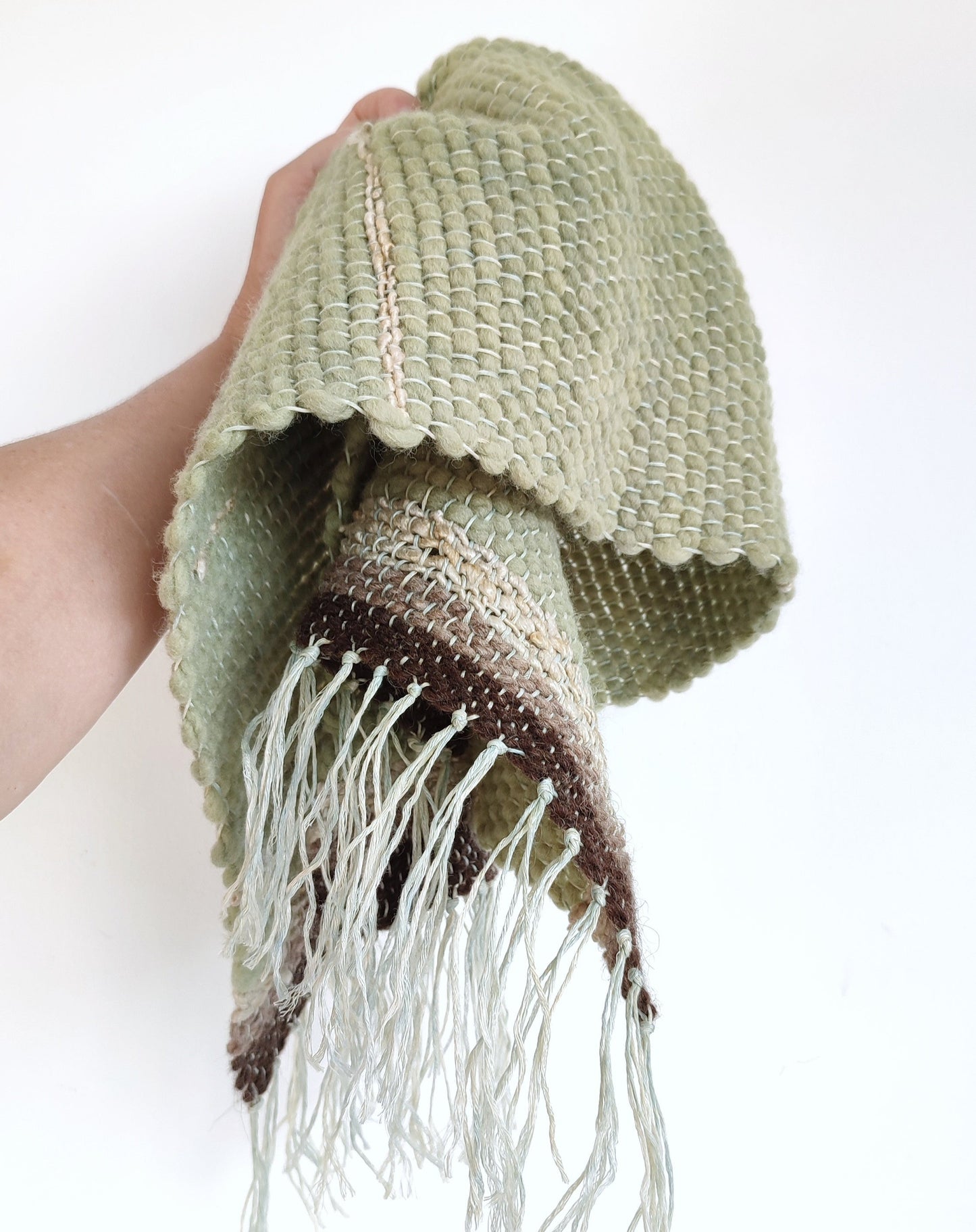 Wool and hemp green handwoven table runner - Runner da tavole verde e marrone, lana e canapa, tessuto a mano
