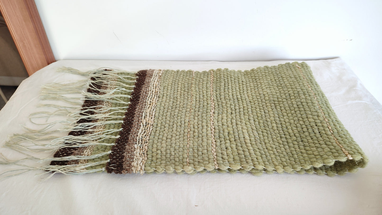 Wool and hemp green handwoven table runner - Runner da tavole verde e marrone, lana e canapa, tessuto a mano