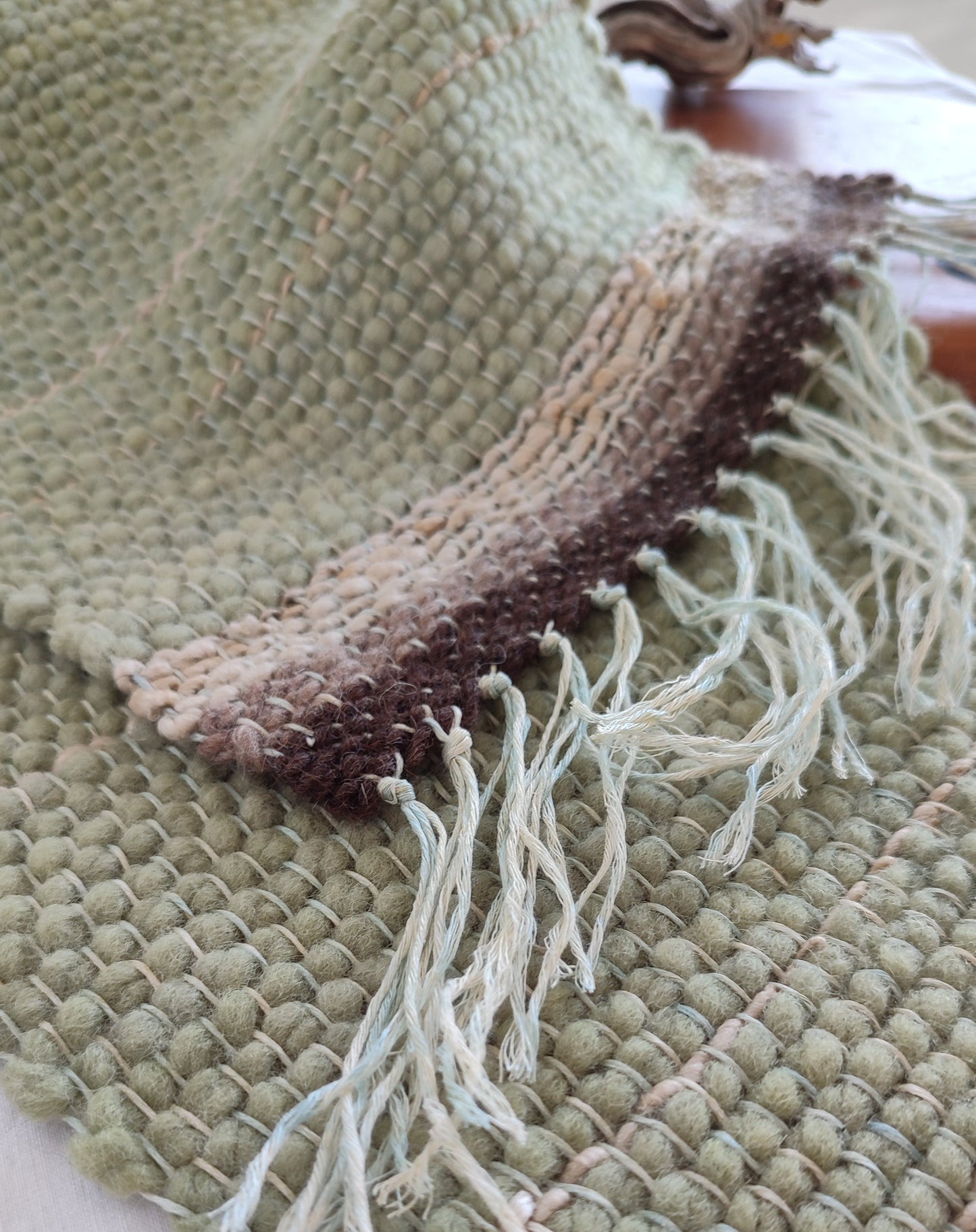 Wool and hemp green handwoven table runner - Runner da tavole verde e marrone, lana e canapa, tessuto a mano