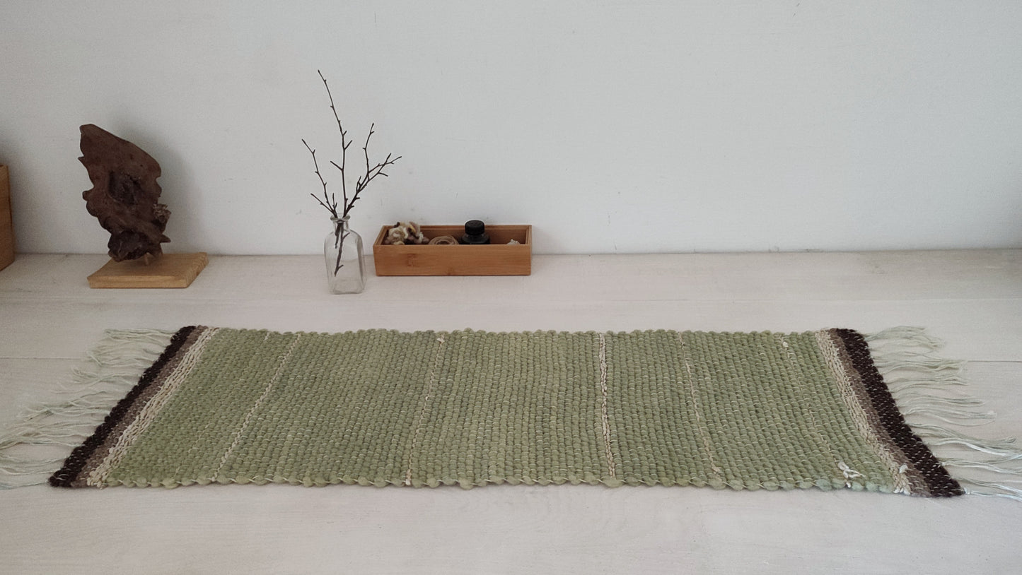 Wool and hemp green handwoven table runner - Runner da tavole verde e marrone, lana e canapa, tessuto a mano
