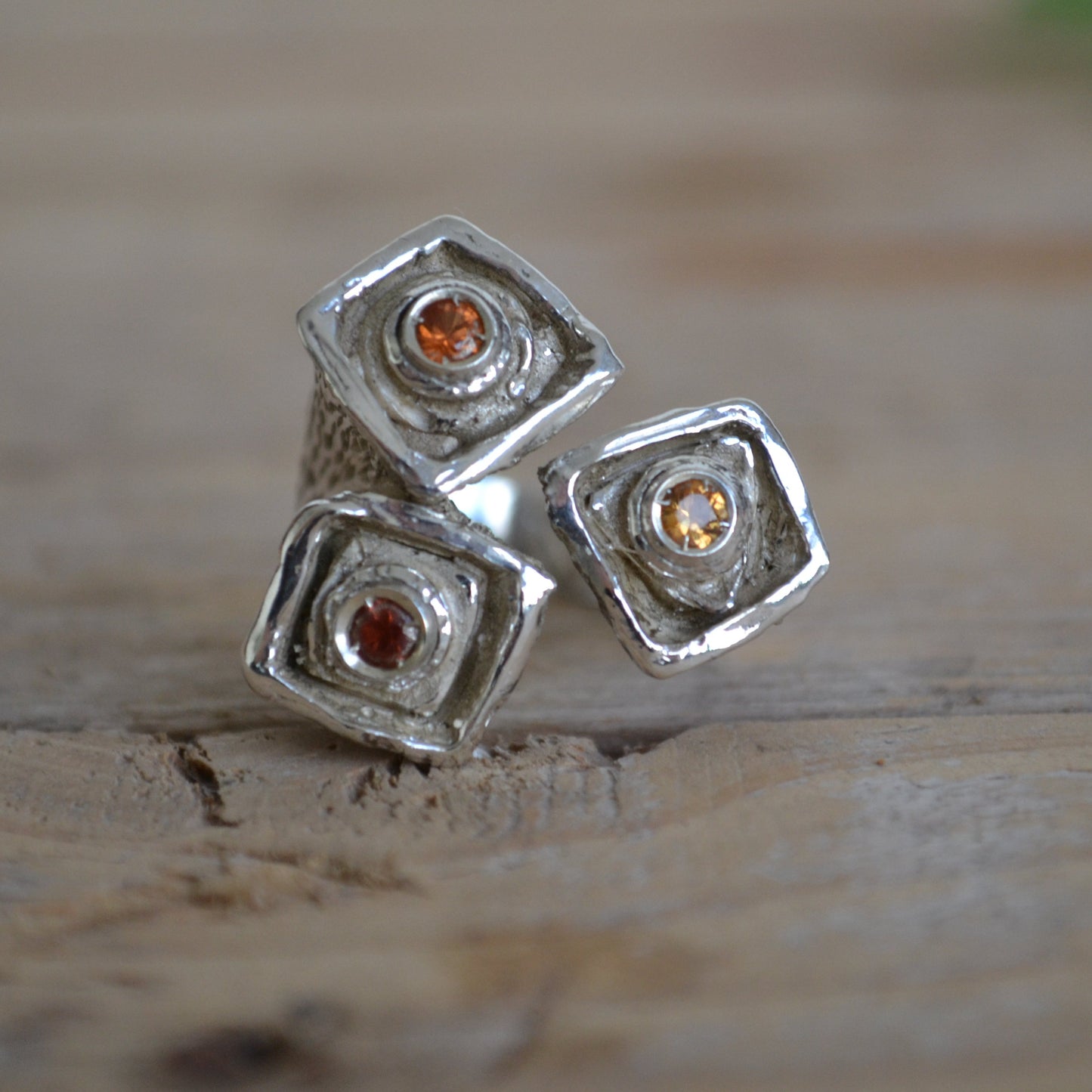 Triple Contrariè Ring with Orange/Yellow Sapphires