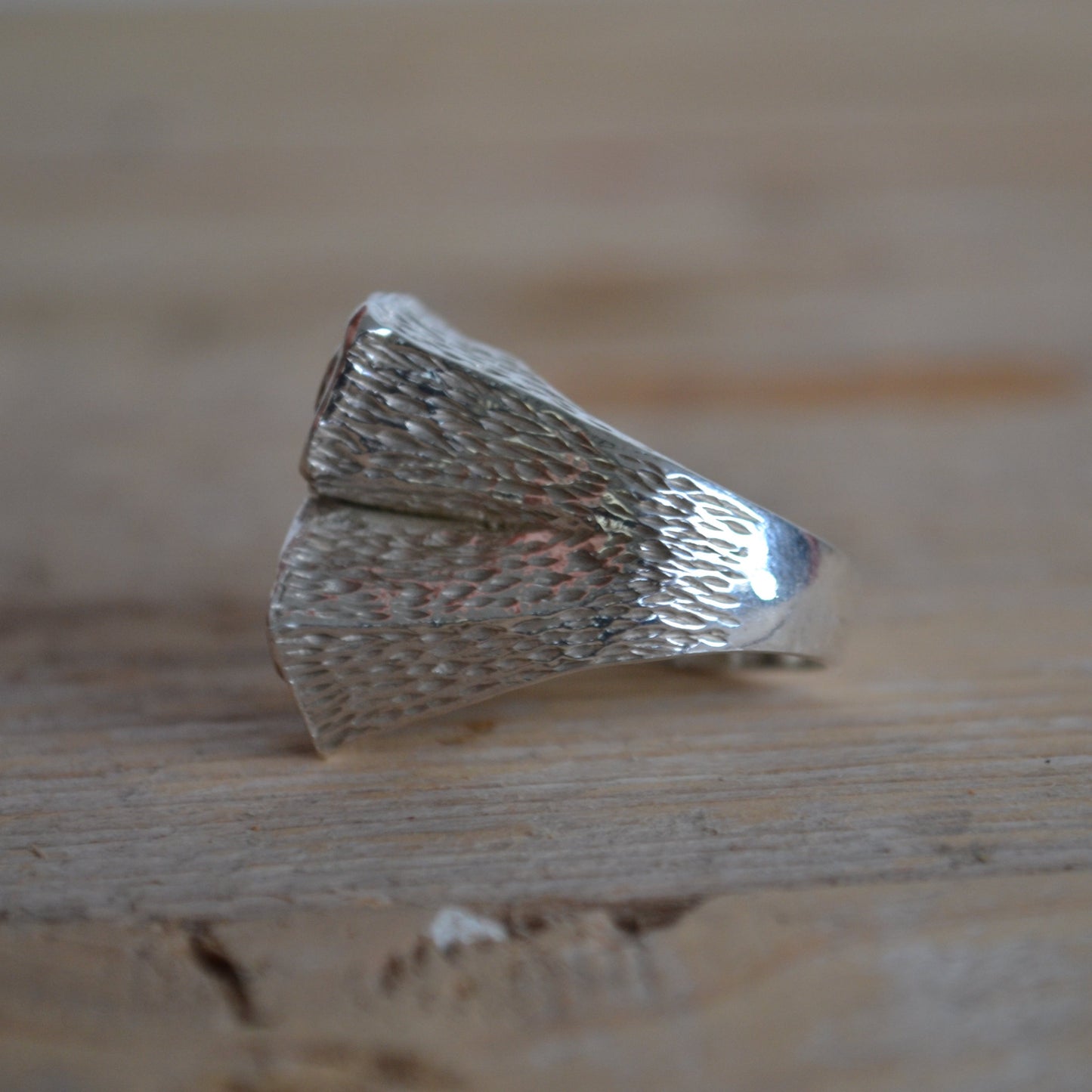 Recycled silver ring with orange-yellow sapphires