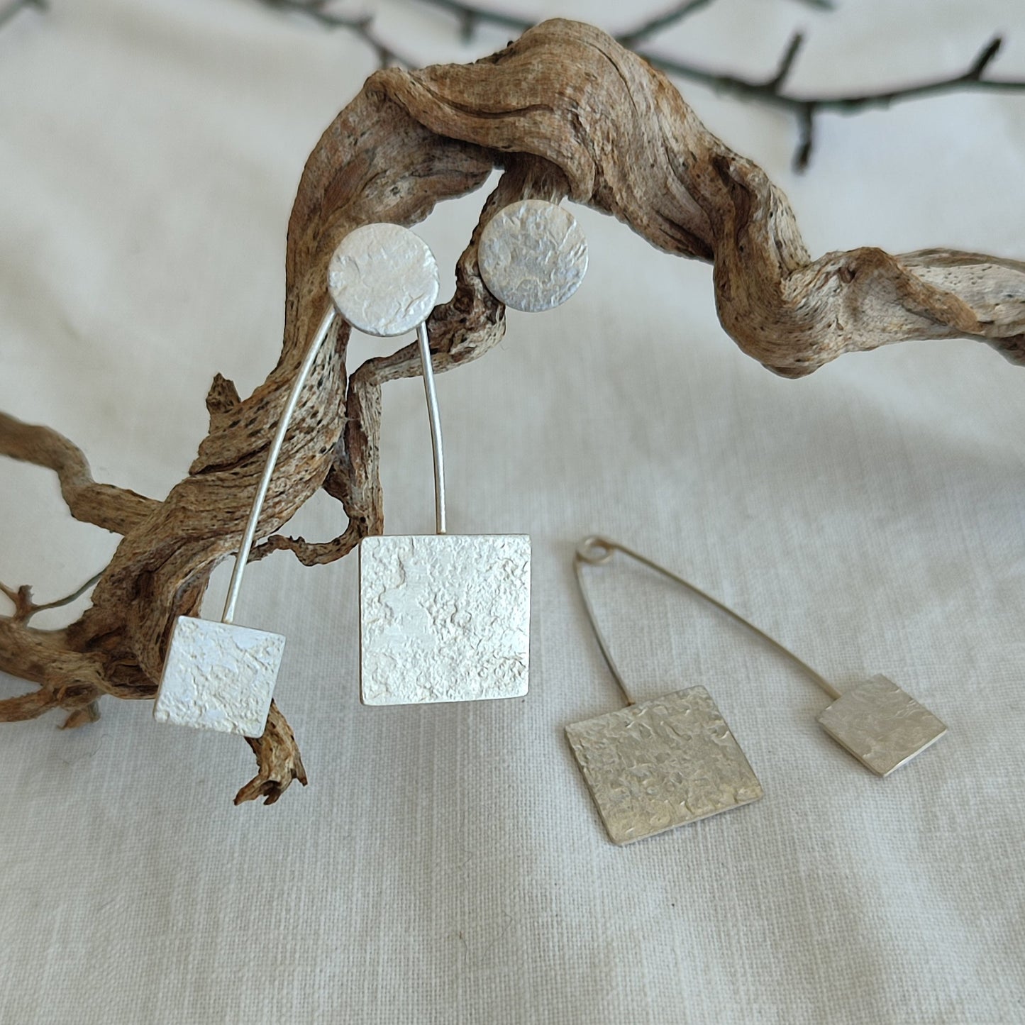 Silver handmade square earrings